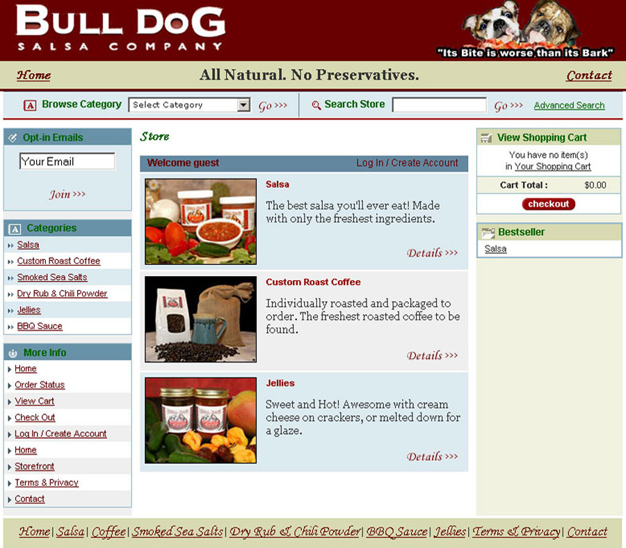 Bull Dog Salsa Company, OmnistarCart Customization